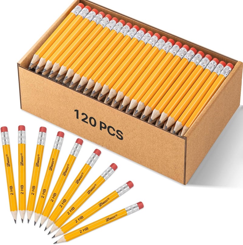 ZWIOT ZWlOT Golf Pencils with Eraser, #2 HB Half,4" Mini,Pre-Sharpened,120/200/320 Count Pencils Wood Cased Short for Classroom, Office, School, Wedding and Party Game - Image 1